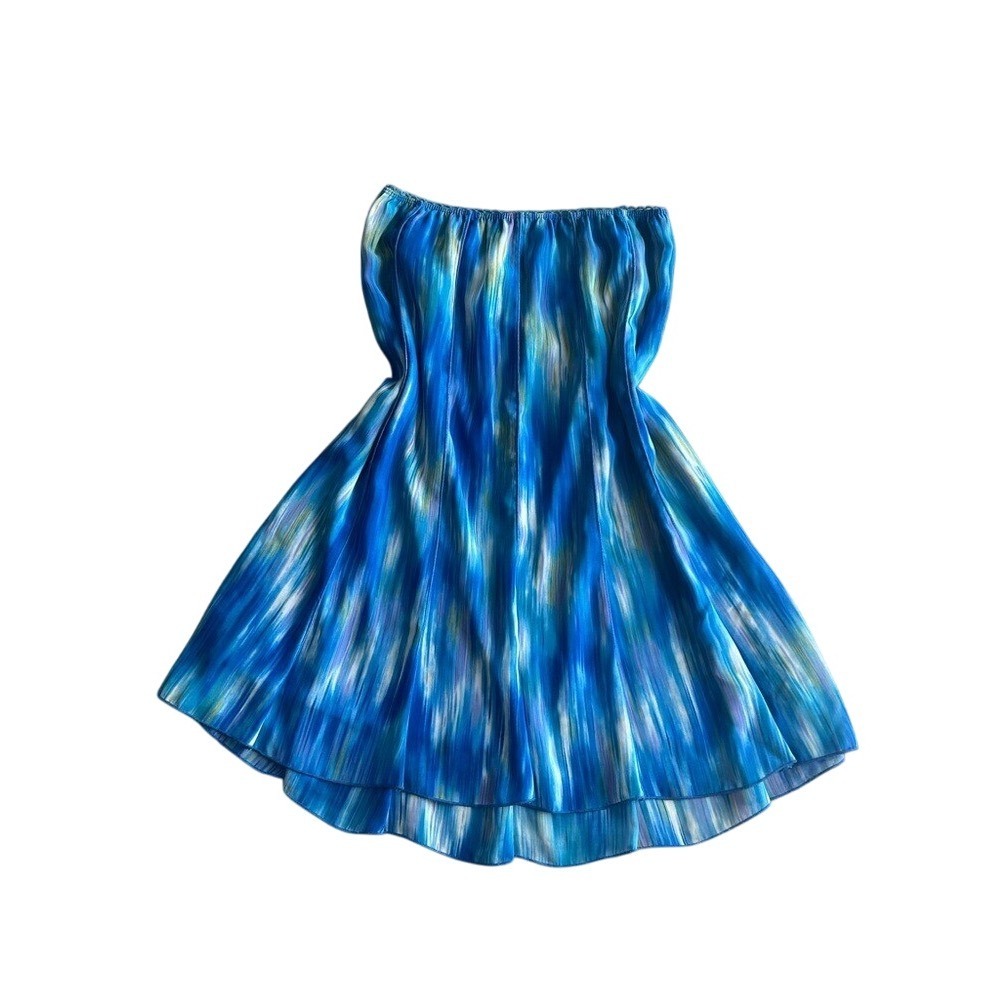 Y2k tye dye ocean beach silky lettuce hem waist midi skirt S